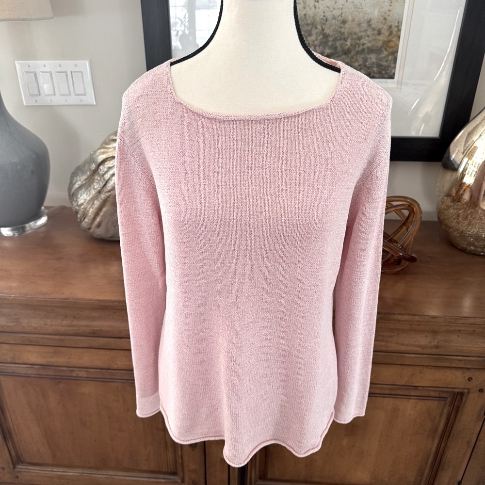 Eileen Fisher Long Sleeve Silk Blend Light Pink Top - Picture 4 of 9